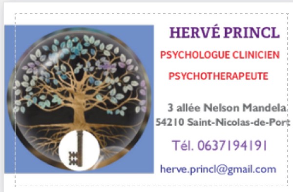 Carte de visite du cabinet de psychologie de M. Hervé Princl.